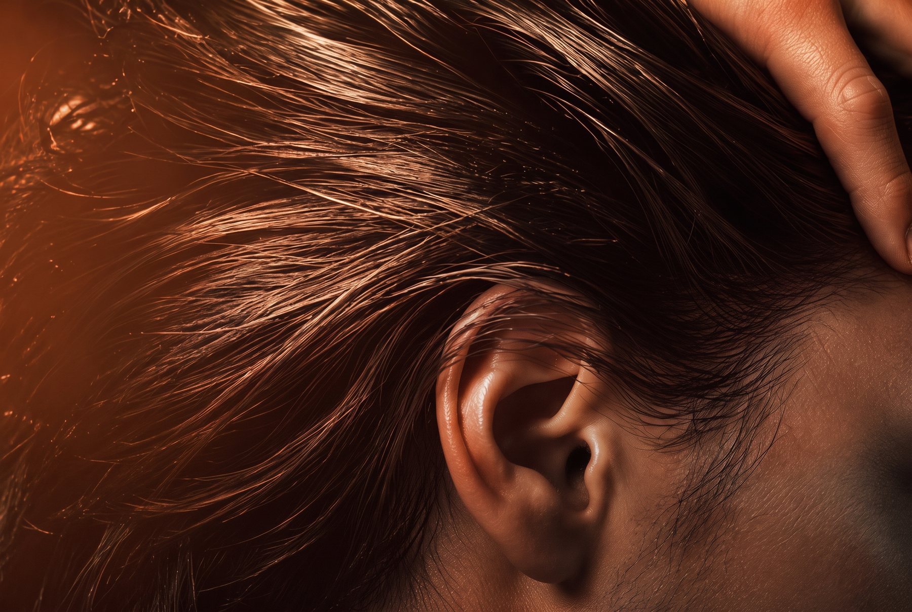 Close-up of a person running a hand through their hair