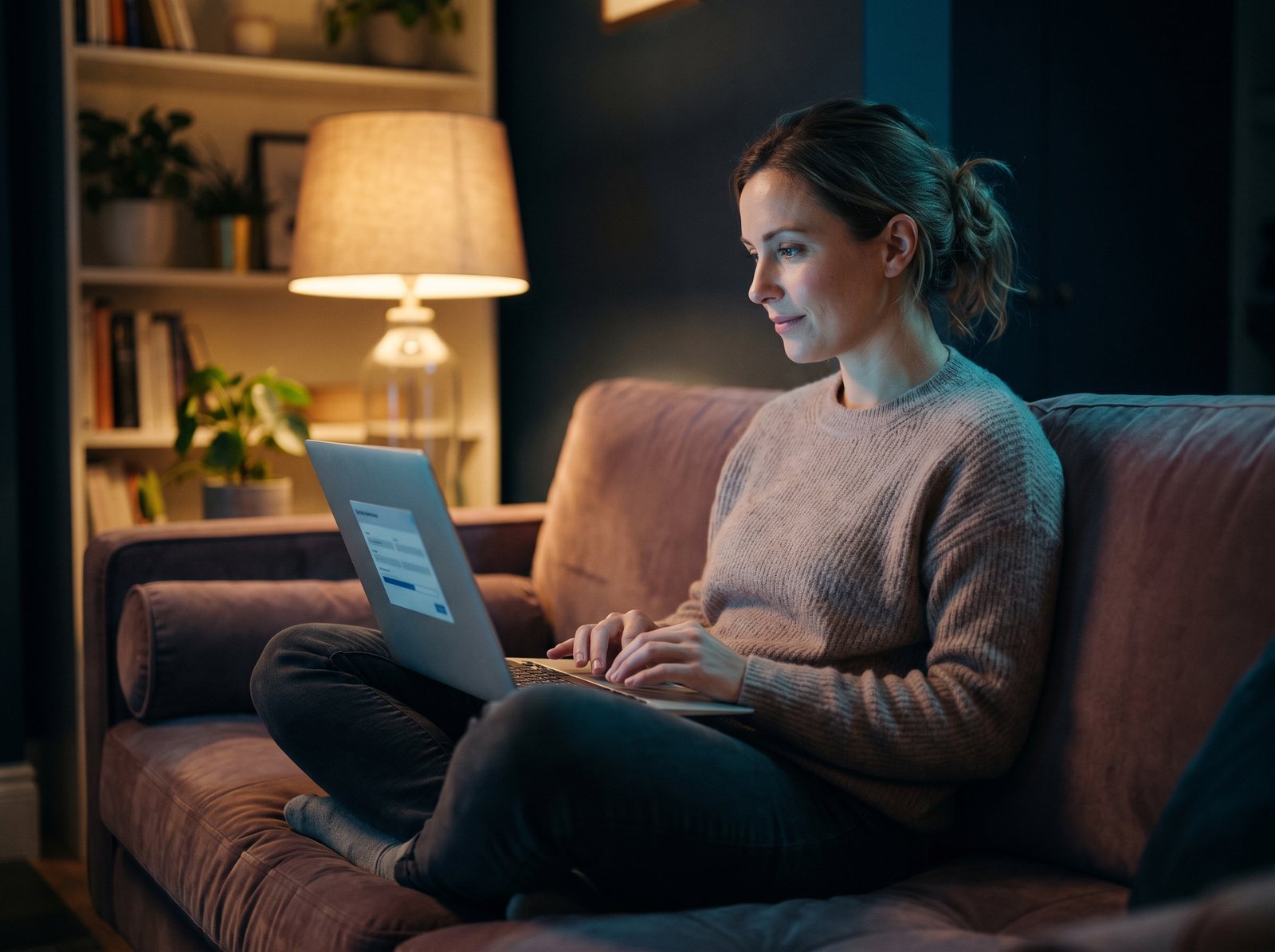 A woman completing her health assessment on a laptop at home