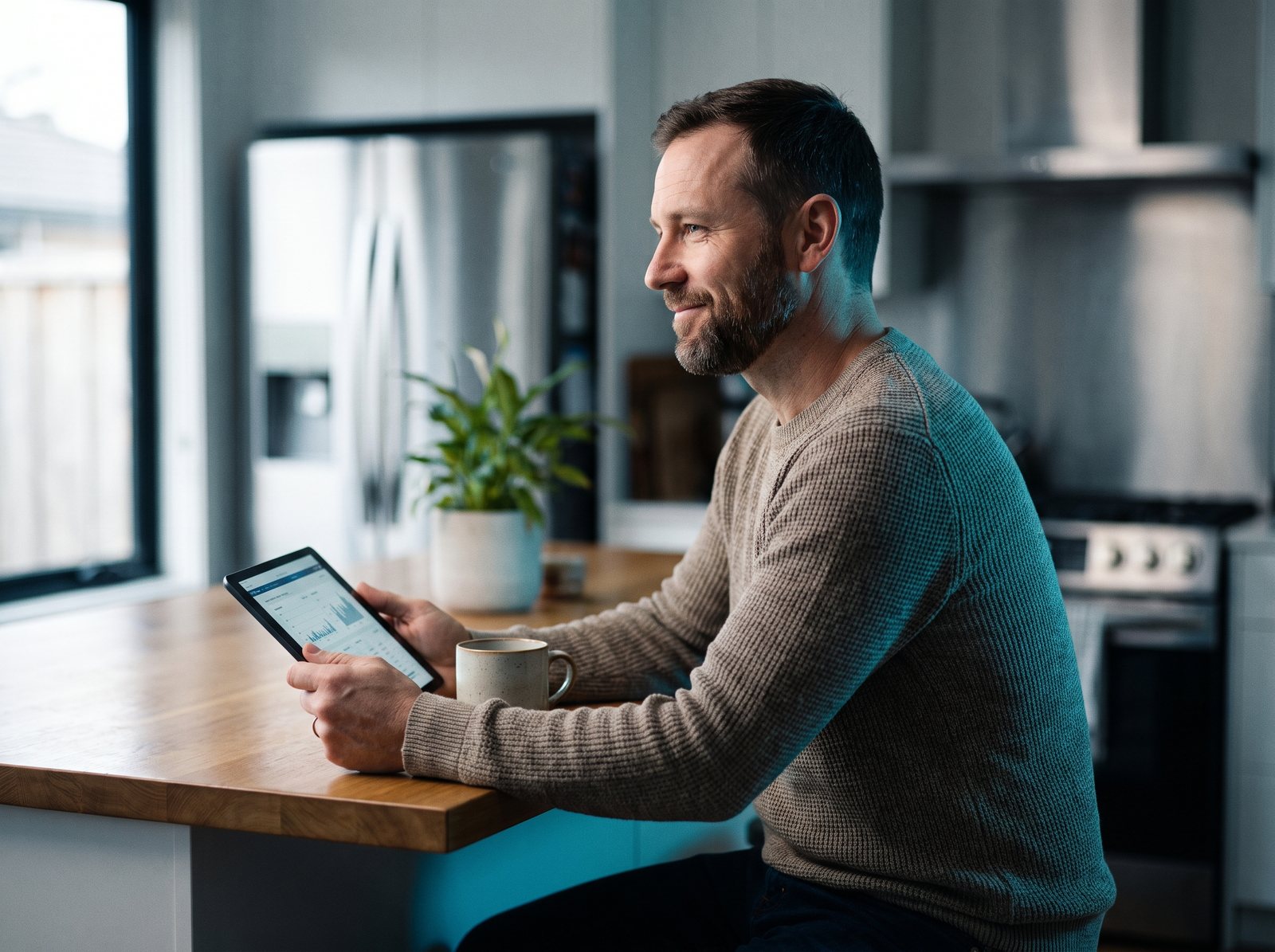 A man reading his personalised health plan on a tablet