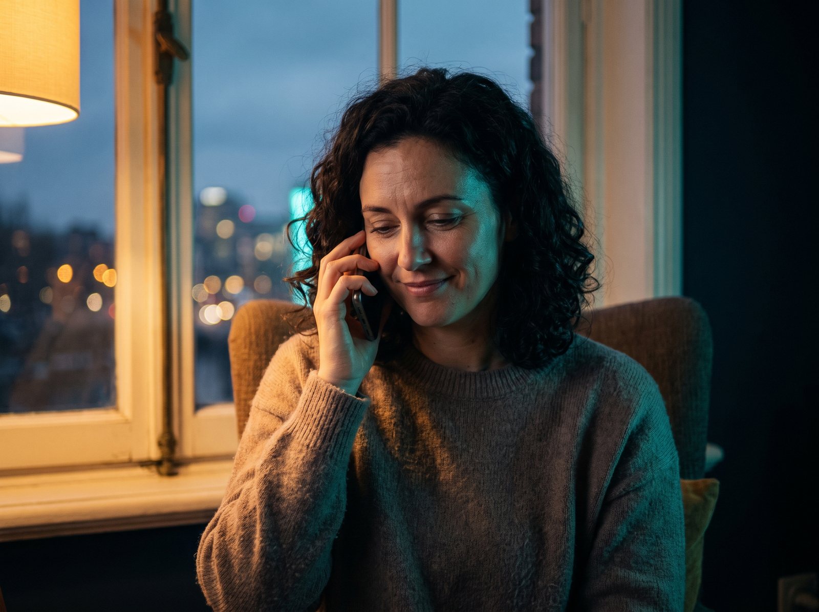 A woman on a phone consultation at home
